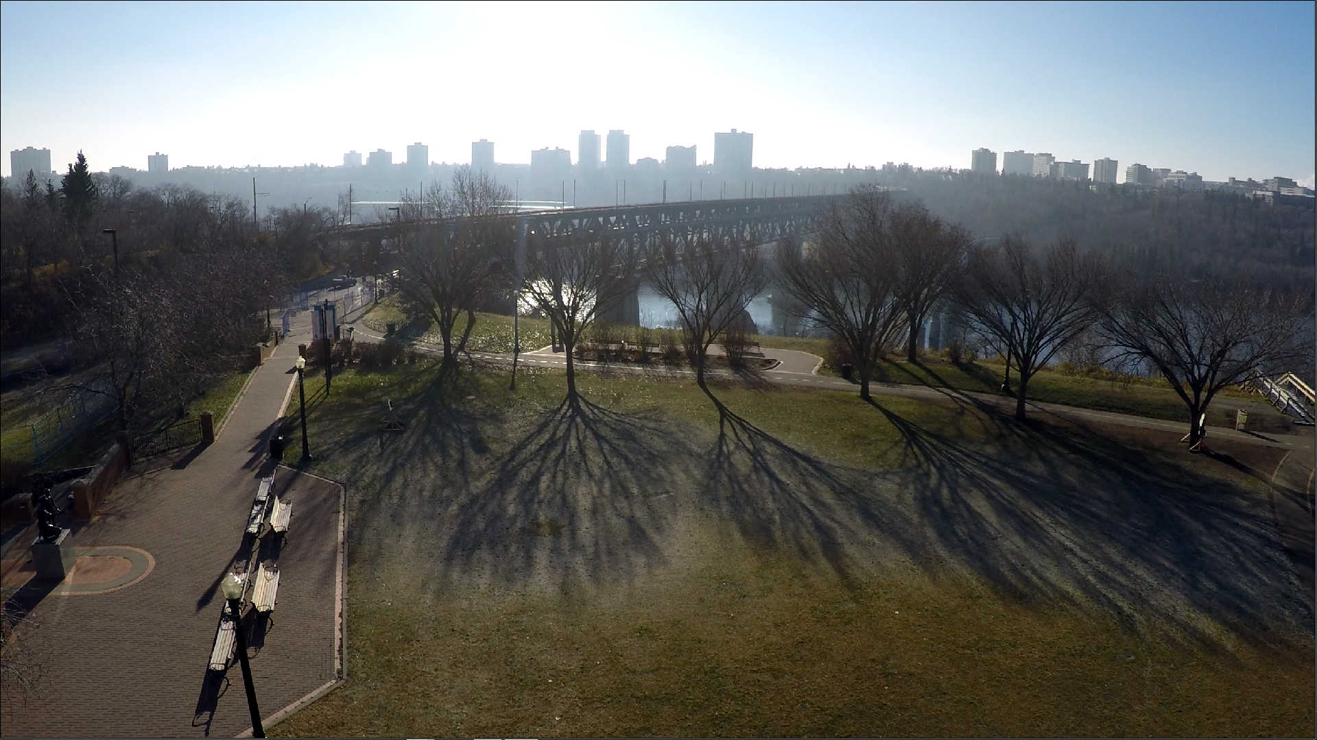 tree shadows and highlevel bridge